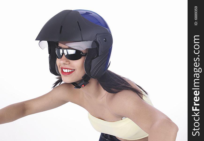 A sexy asian biker girl with a helmet. A sexy asian biker girl with a helmet