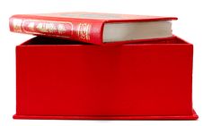 Red Cover Book With Ornament In Red Cardboard Box. Stock Photo Red Cover Book With Ornament In Red Cardboard Box. Stock Photo