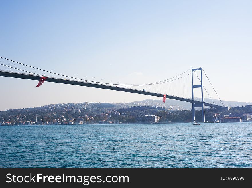 The Bosphorus Bridge, also called the First Bosphorus Bridge is one of the two bridges in Istanbul, Turkey spanning the Bosphorus strait. The Bosphorus Bridge, also called the First Bosphorus Bridge is one of the two bridges in Istanbul, Turkey spanning the Bosphorus strait.