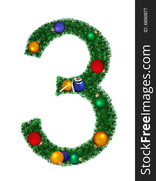 Numeral from christmas decoration isolated on a white background - 3. Numeral from christmas decoration isolated on a white background - 3