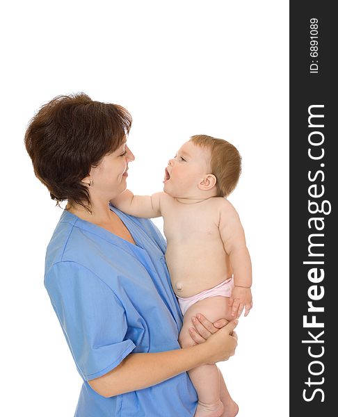 Doctor And Small Smiling Baby Isolated 9