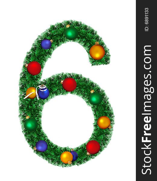 Numeral from christmas decoration isolated on a white background - 6. Numeral from christmas decoration isolated on a white background - 6