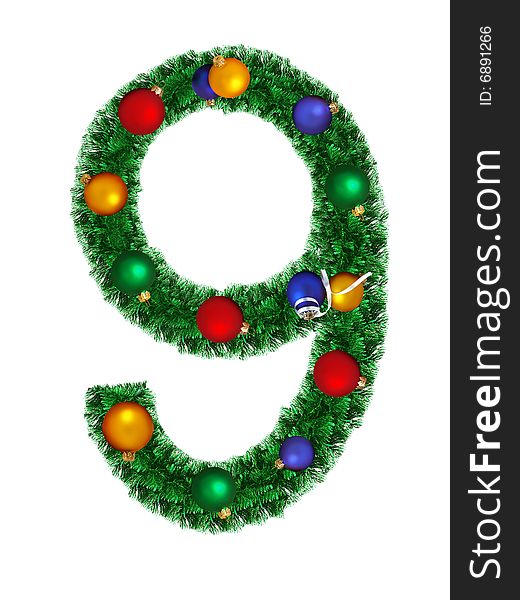 Numeral from christmas decoration isolated on a white background - 9. Numeral from christmas decoration isolated on a white background - 9