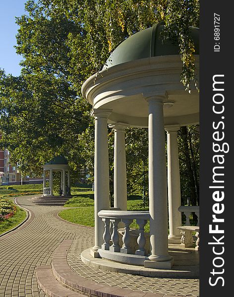 Summerhouse in a city park in Moscow. Russia