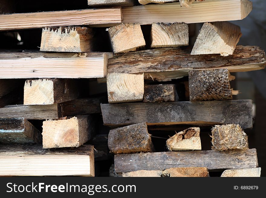 Background with stack of firewood for household