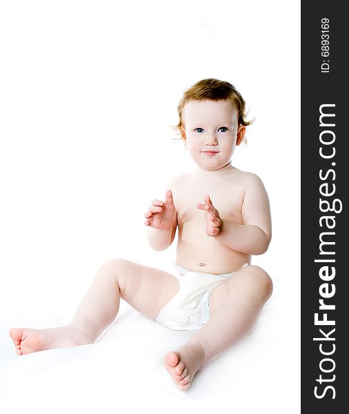 Blue eyed baby isolated on a white background