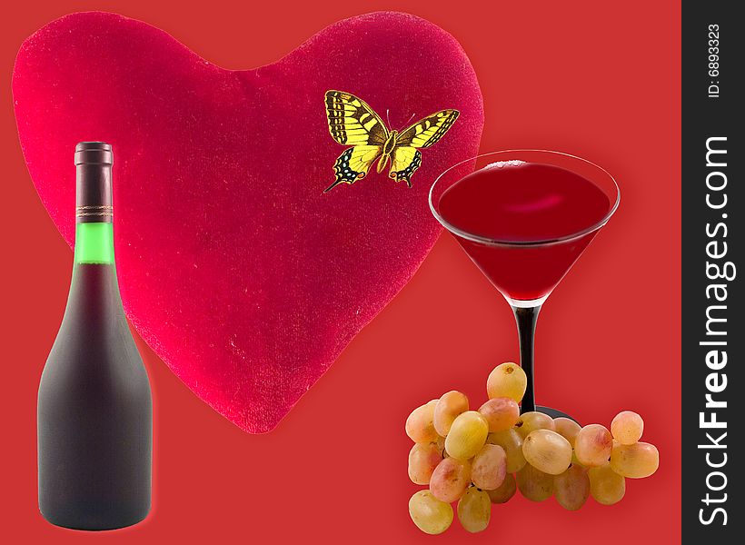 Butterfly wine bottle dark and big red heart