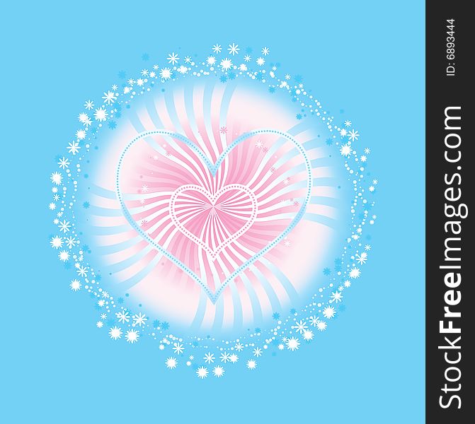 Hearts  Flowers Knot Background / Blue - Rose