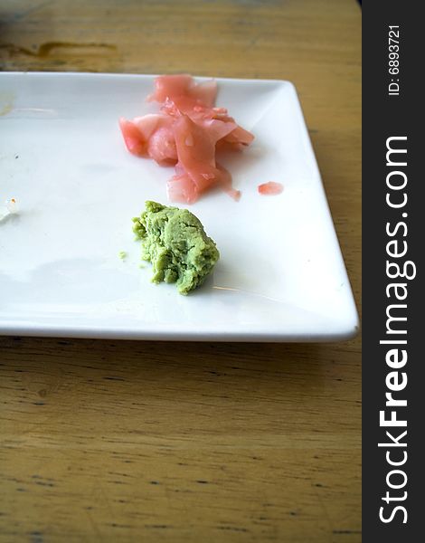 Empty plate after a meal of sushi at a Japanese restaurant