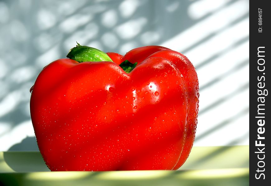 Fresh red paprika with drops of water. Fresh red paprika with drops of water