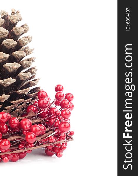 Pine cone and red berries Christmas decorations. Pine cone and red berries Christmas decorations