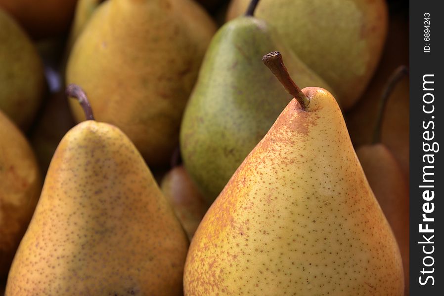 Pears on market stall stock photo