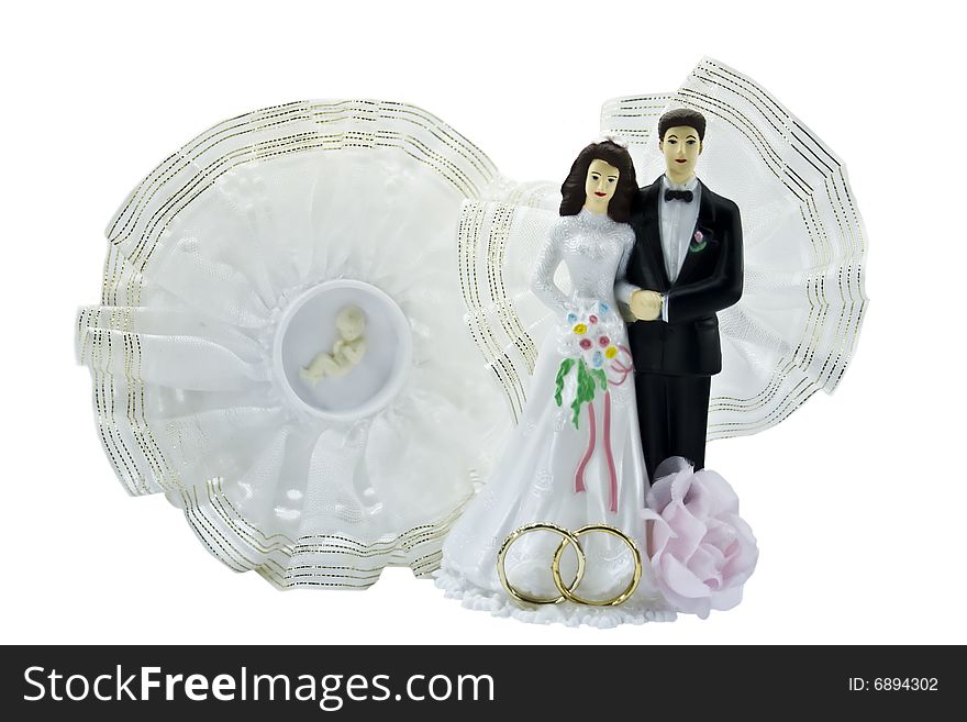 Figures of a newly-married couple isolated on a white background