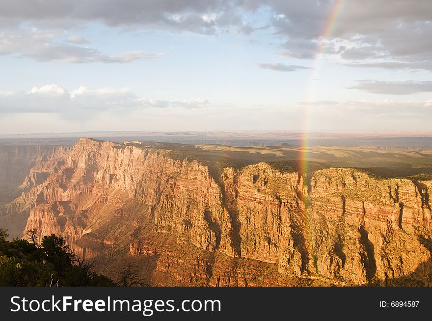 Rainbow at the grand canyon at sunset