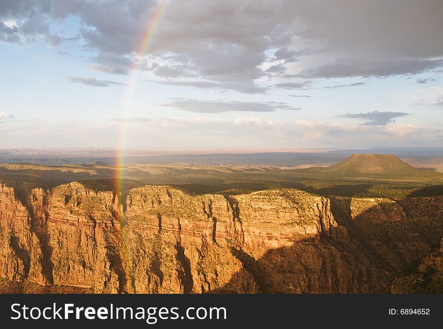 Rainbow at the grand canyon at sunset