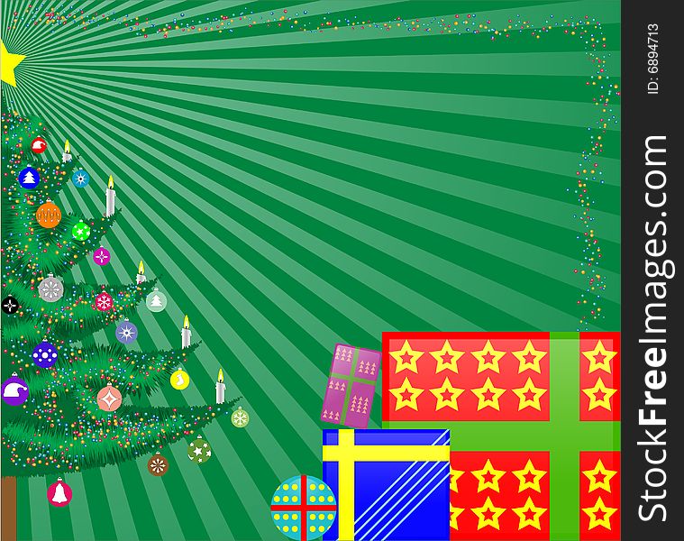 Christmas background with tree and some gift boxes