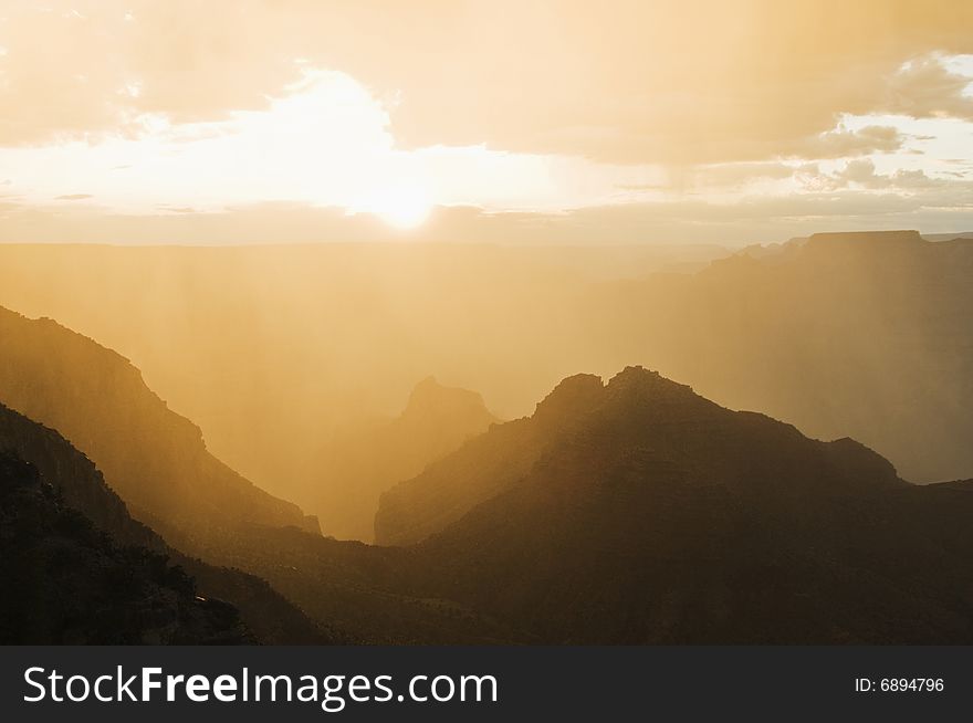 Grand canyon at sunset on rainy day