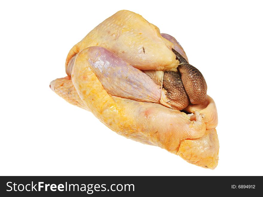 Raw joint of guinea fowl on white