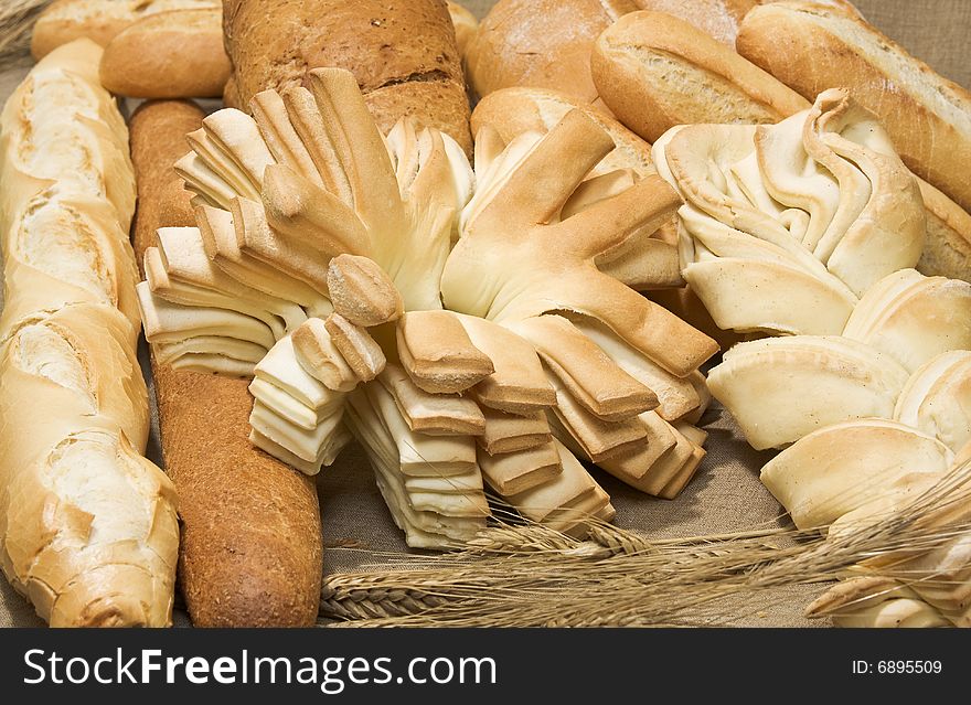 Bread and brioche assortment. Focus on the center. Bread and brioche assortment. Focus on the center.