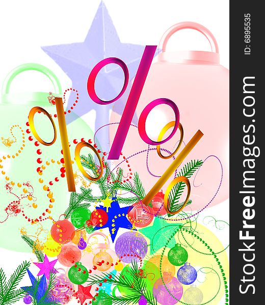 Illustration of the christmas-tree decoration with percent. Illustration of the christmas-tree decoration with percent
