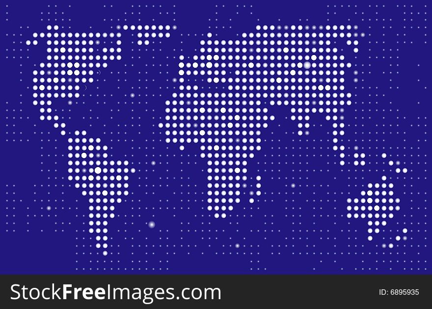 Vector illustration of world map on the blue display. Vector illustration of world map on the blue display.