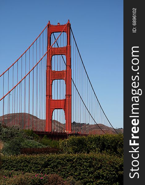 The Golden Gate Bridge, a San Francisco landmark. Taken from the observation area on the San Francisco Side at Park Presidio