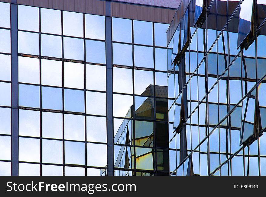 Glass wall of business center, may be used as background