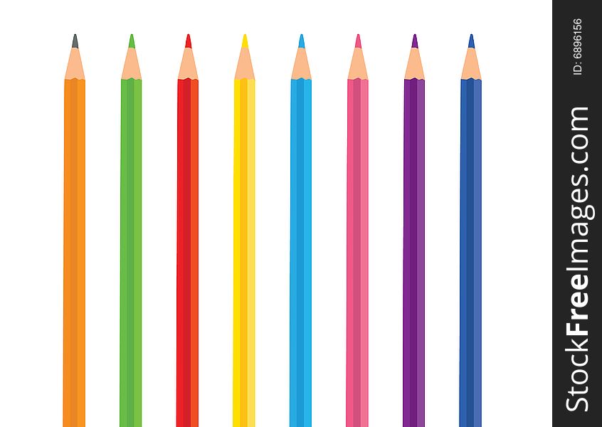 Set of 7 color pencil and 1 graphite pencil in vector format. Set of 7 color pencil and 1 graphite pencil in vector format.