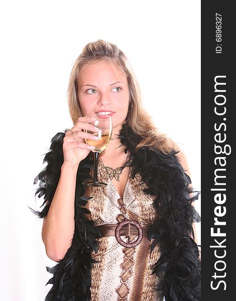 Beautiful young woman drinking champagne. Beautiful young woman drinking champagne