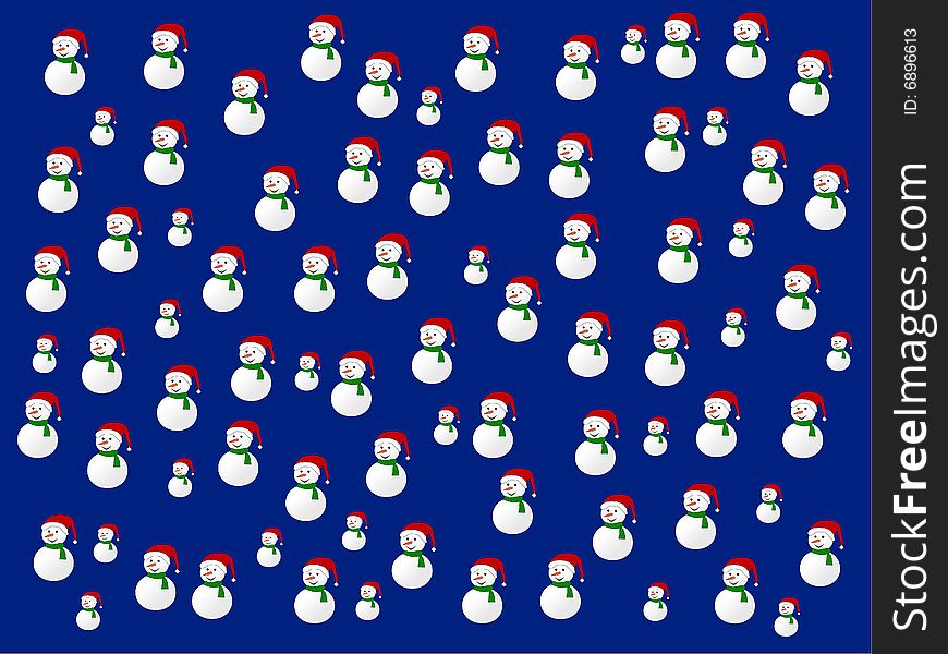 Blue background filled with repeated snowmen. Blue background filled with repeated snowmen