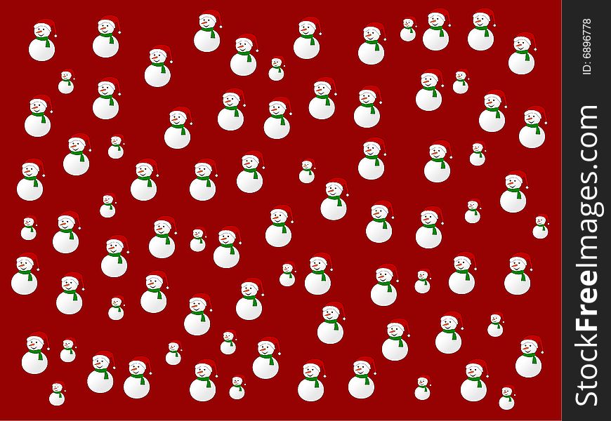 Red background filled with repeated snowmen. Red background filled with repeated snowmen