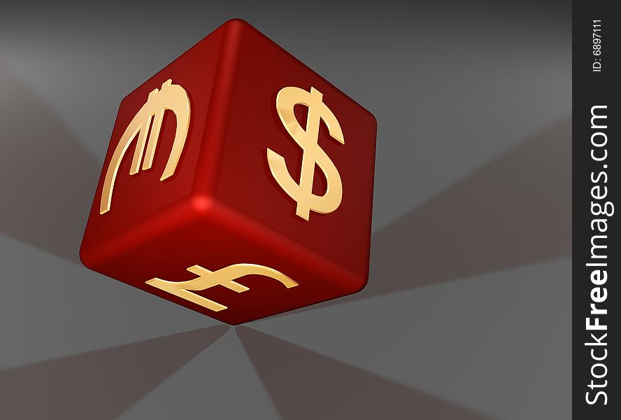 Red cube with the image of money signs