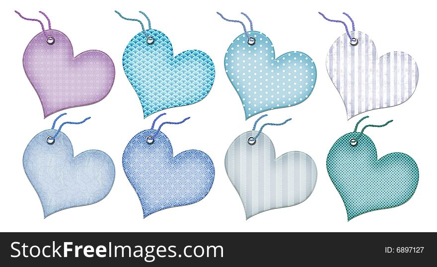 Gift tags in the form of heart. Isolated on a white background