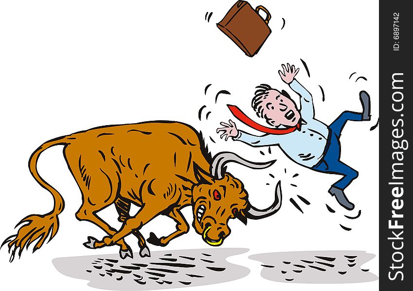 Bull Attacking Businessman