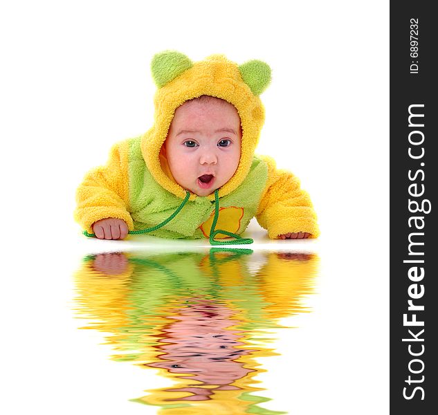 Close-up.  Portrait of a crawling toddler