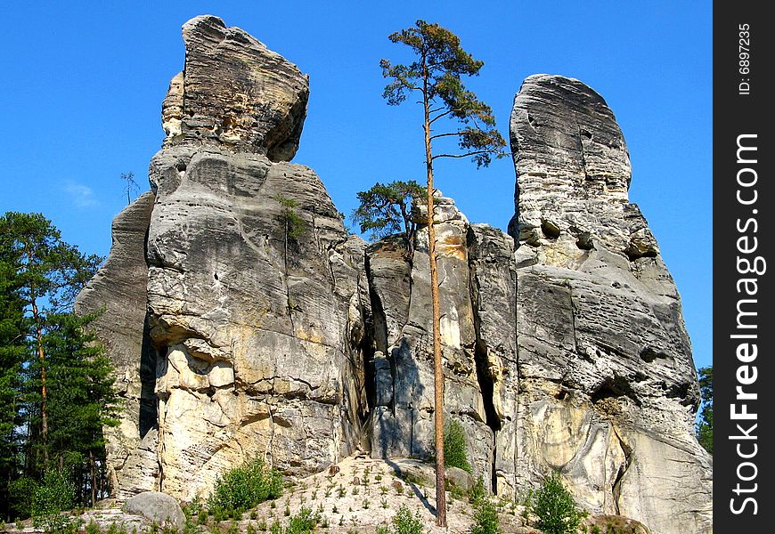 erosive sandstone rock spires in Czech republic. erosive sandstone rock spires in Czech republic