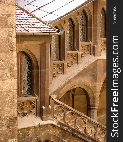 Hunedoara's castle.  View from little courtyard's interior