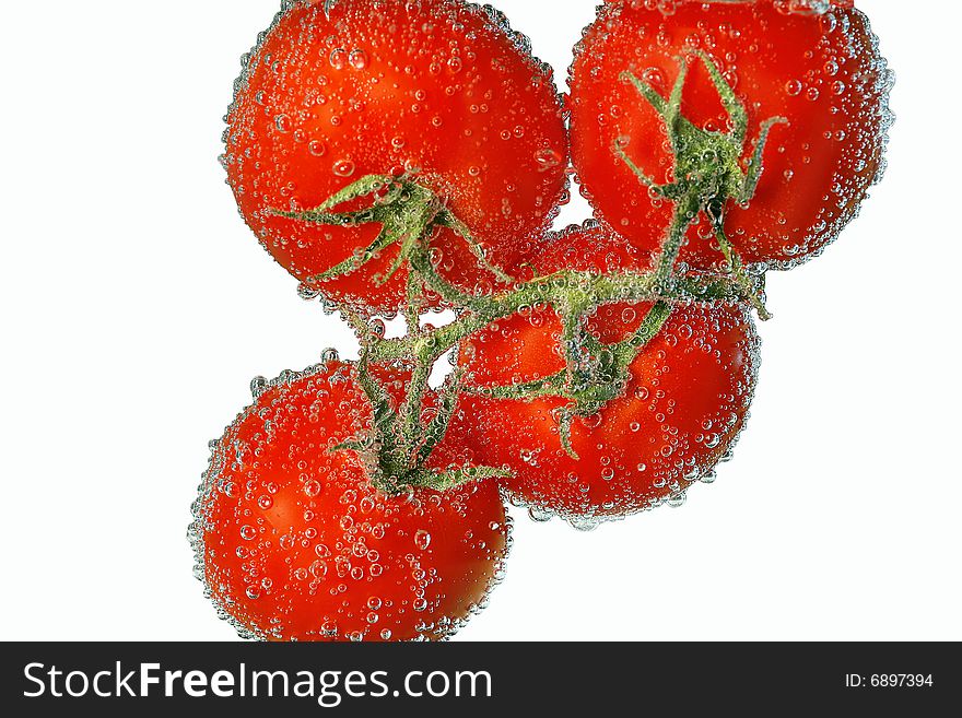 Tomato covered in bubbles,water,freshness