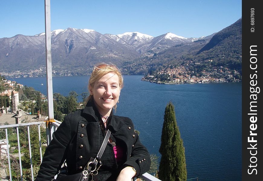 A girl traveling in Italy, lale Como. A girl traveling in Italy, lale Como