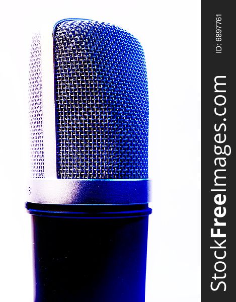 An isolated shot of a professional vocal studio condenser microphone