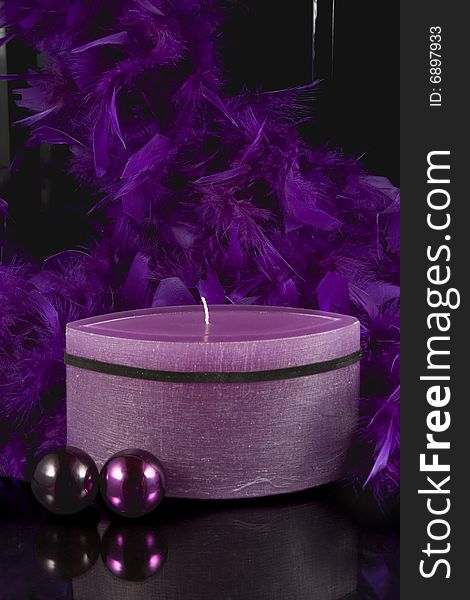 Christmas card with violet plum and violet candle