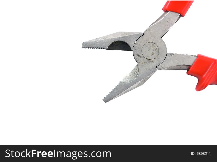 Pliers with red handle isolated on white background