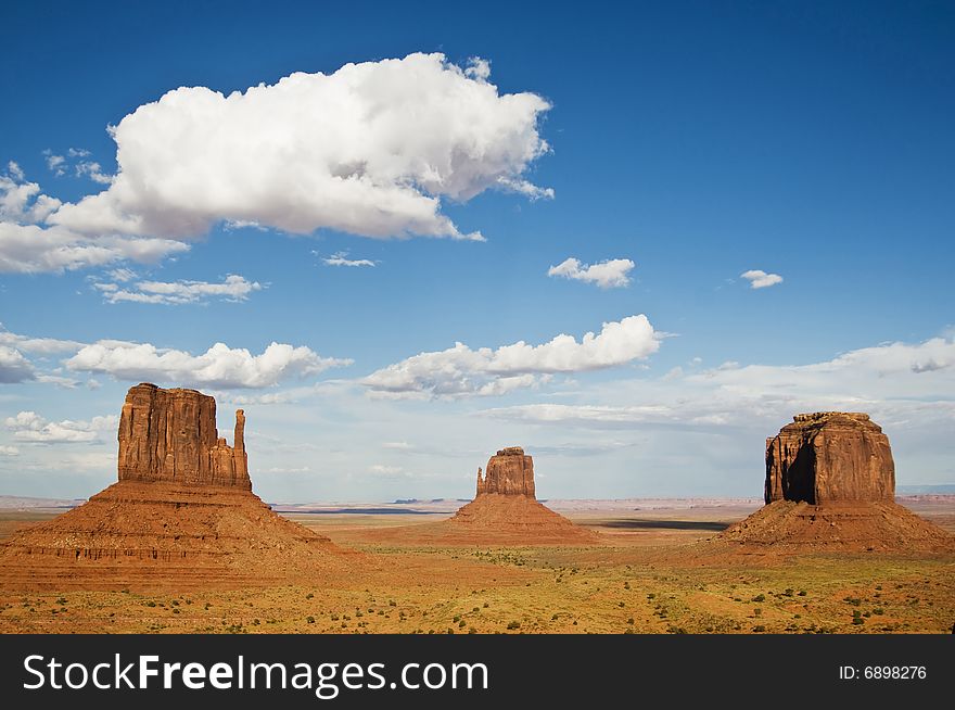 Monument valley during the day with blue sky