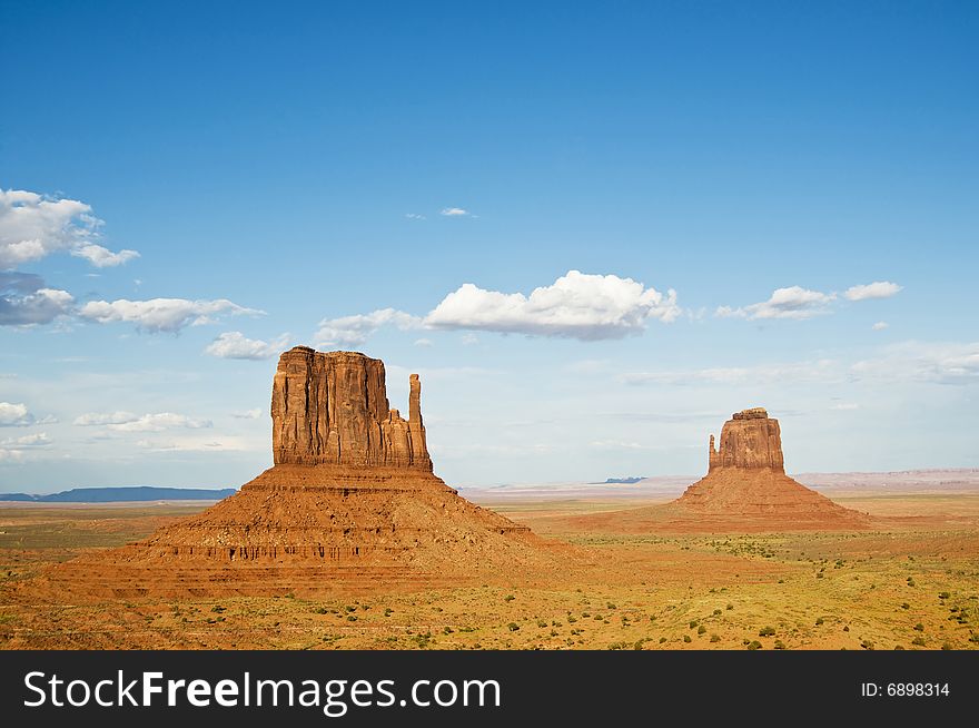 Monument valley during the day with blue sky