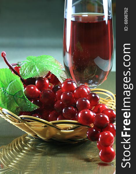 Plastic Grape with Basket and Wineglass on Table