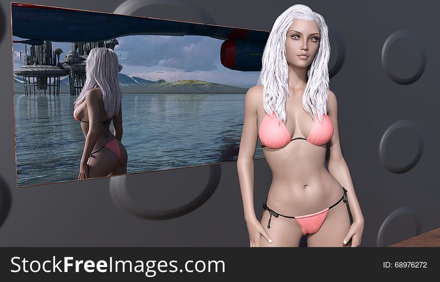 3D Render of Sexy Future Girl in a Pink Bikini made in Daz 3D Studio 4.9