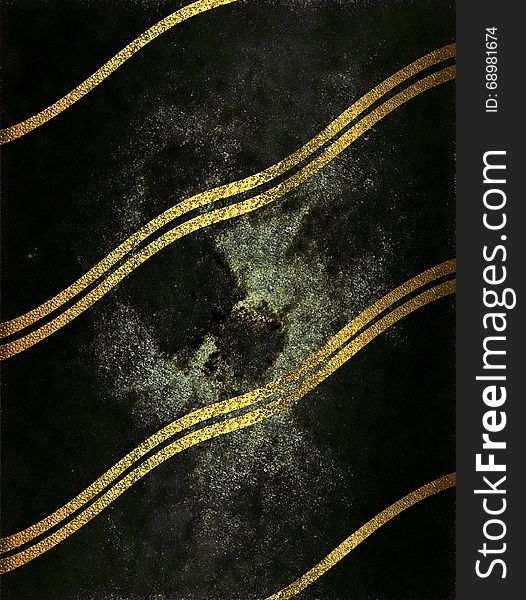 Black shabby background with gold stripes. Template for design. copy space for ad brochure or announcement invitation, abstract ba