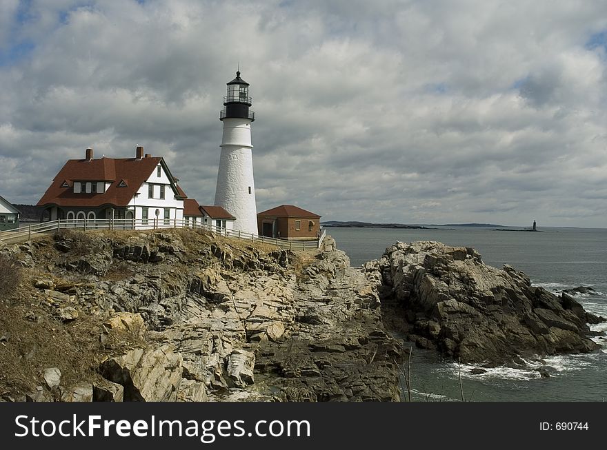 Portland Headlight lighthouse at Fort Williams in Cape Elizabeth, Maine. Portland Headlight lighthouse at Fort Williams in Cape Elizabeth, Maine