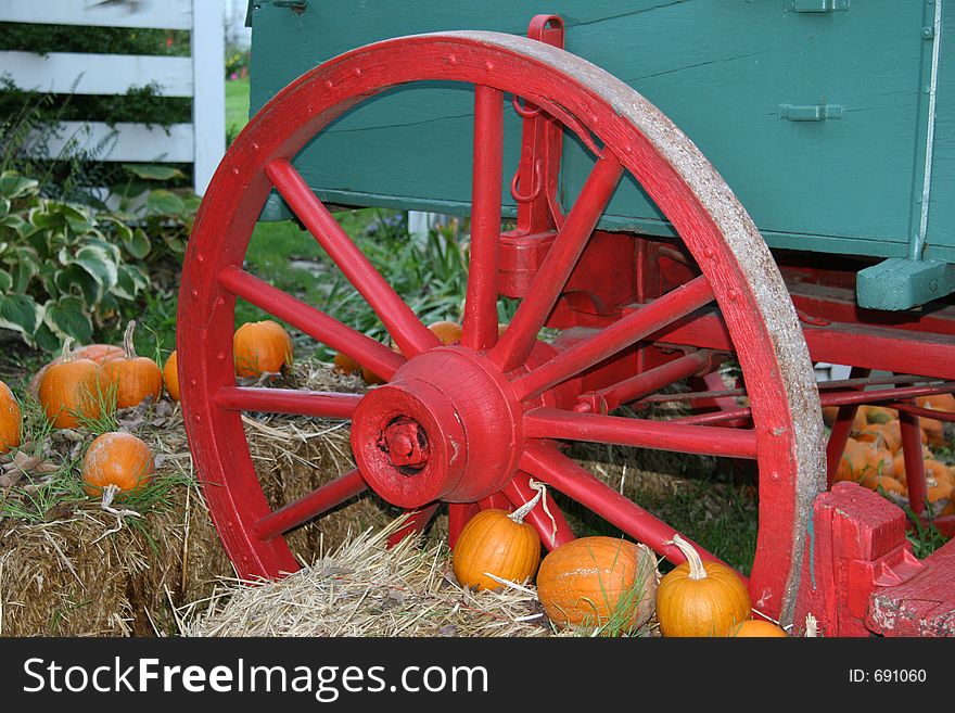 Wagon and Autumn Decorations. Wagon and Autumn Decorations