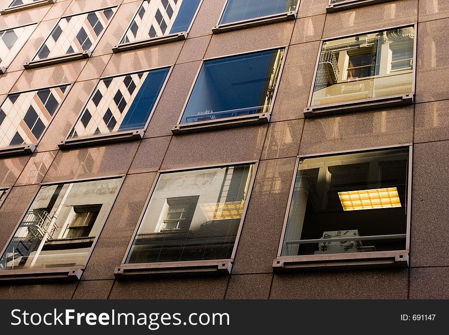 Reflections in office building windows